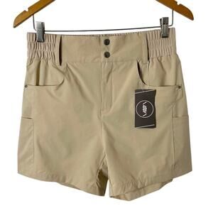 Viodia Womens Shorts S Beige High Waist 5" Stretch Cargo Hiking Golf Outdoor NWT